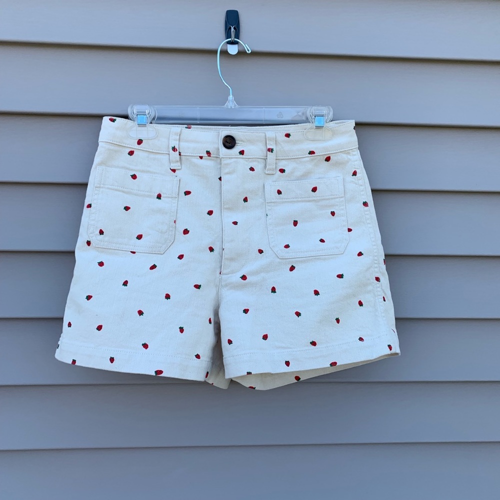 Madewell high-waisted strawberry denim shorts